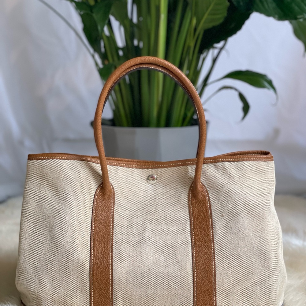 Hermès Toile Garden Party Beige Canvas MM Handbag
